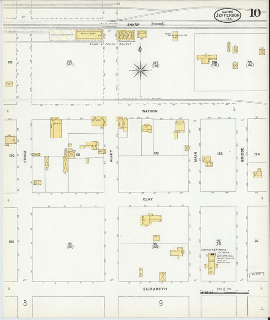 Sanborn Fire Insurance Map from Jefferson, Marion County, Texas (1906), Sheet #0010 - Historic Sanborn Fire Insurance Map Print, vintage old map wall art, antique decor, genealogy gift, Texas Texas map