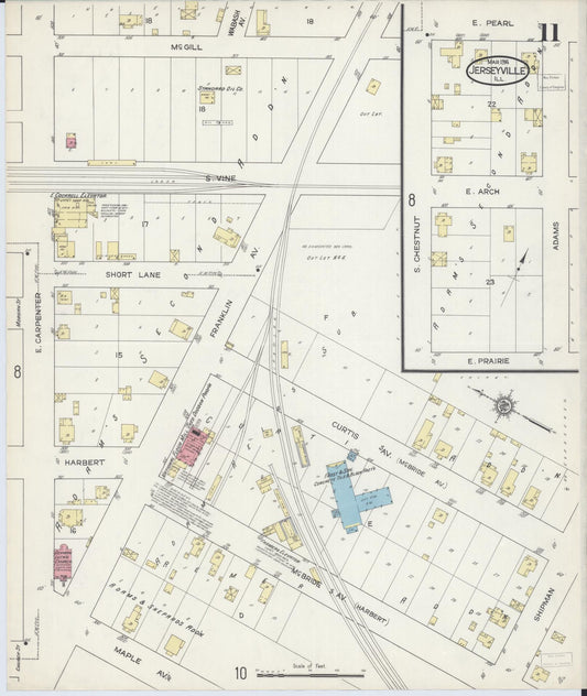 Sanborn Fire Insurance Map from Jerseyville, Jersey County, Illinois (1914), Sheet #0011 - Historic Sanborn Fire Insurance Map Print, vintage old map wall art, antique decor, genealogy gift, Illinois Illinois map