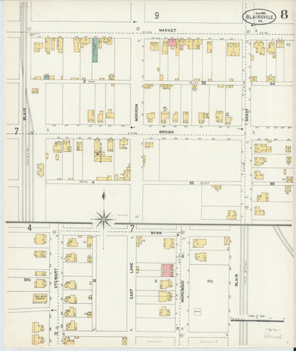 Sanborn Fire Insurance Map from Blairsville, Indiana County, Pennsylvania (1903), Sheet #0008 - Historic Sanborn Fire Insurance Map Print, vintage old map wall art, antique decor, genealogy gift, Blairsville Indiana map