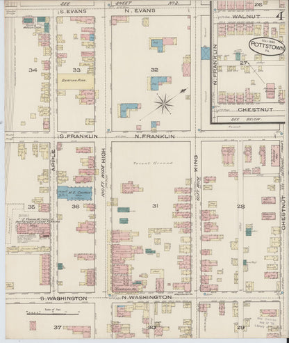 Sanborn Fire Insurance Map from Pottstown, Montgomery County, Pennsylvania (1885), Sheet #0004 - Historic Sanborn Fire Insurance Map Print, vintage old map wall art, antique decor, genealogy gift, Pennsylvania Pennsylvania map