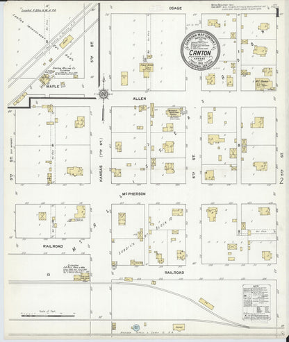 Sanborn Fire Insurance Map from Canton, Mcpherson County, Kansas (1912), Sheet #0001 - Complete Map Set gallery image, historic Sanborn map, vintage wall art, Kansas Kansas