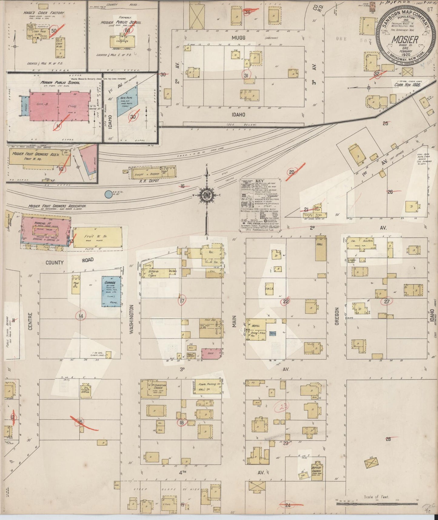 Sanborn Fire Insurance Map from Mosier, Wasco County, Oregon (1928), Sheet #0001 - Historic Sanborn Fire Insurance Map Print, vintage old map wall art, antique decor, genealogy gift, Oregon Oregon map
