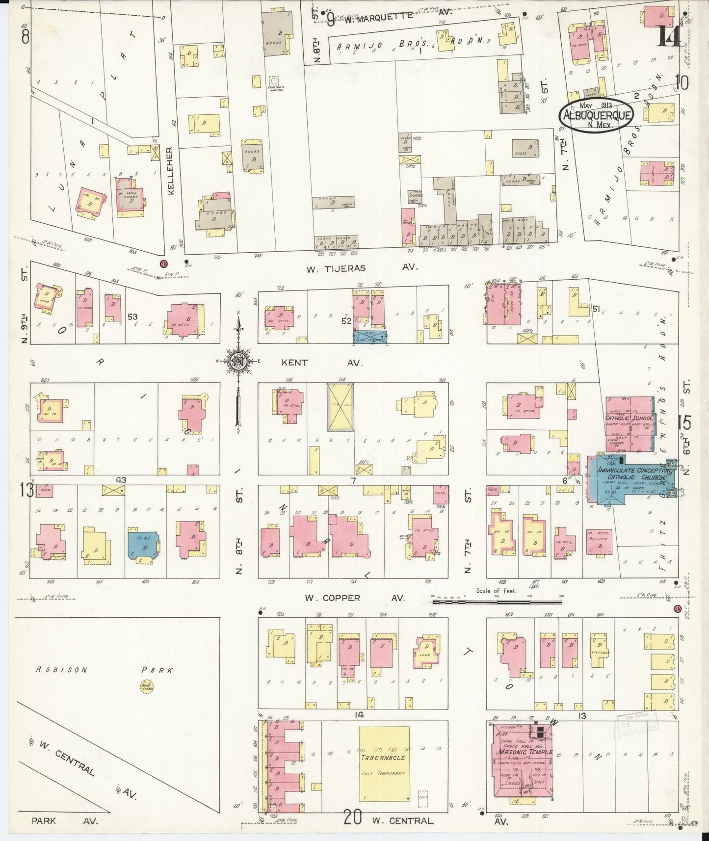Sanborn Fire Insurance Map from Albuquerque, Bernalillo County, New Mexico (1913), Sheet #0014 - Complete Map Set gallery image, historic Sanborn map, vintage wall art, New Mexico New Mexico