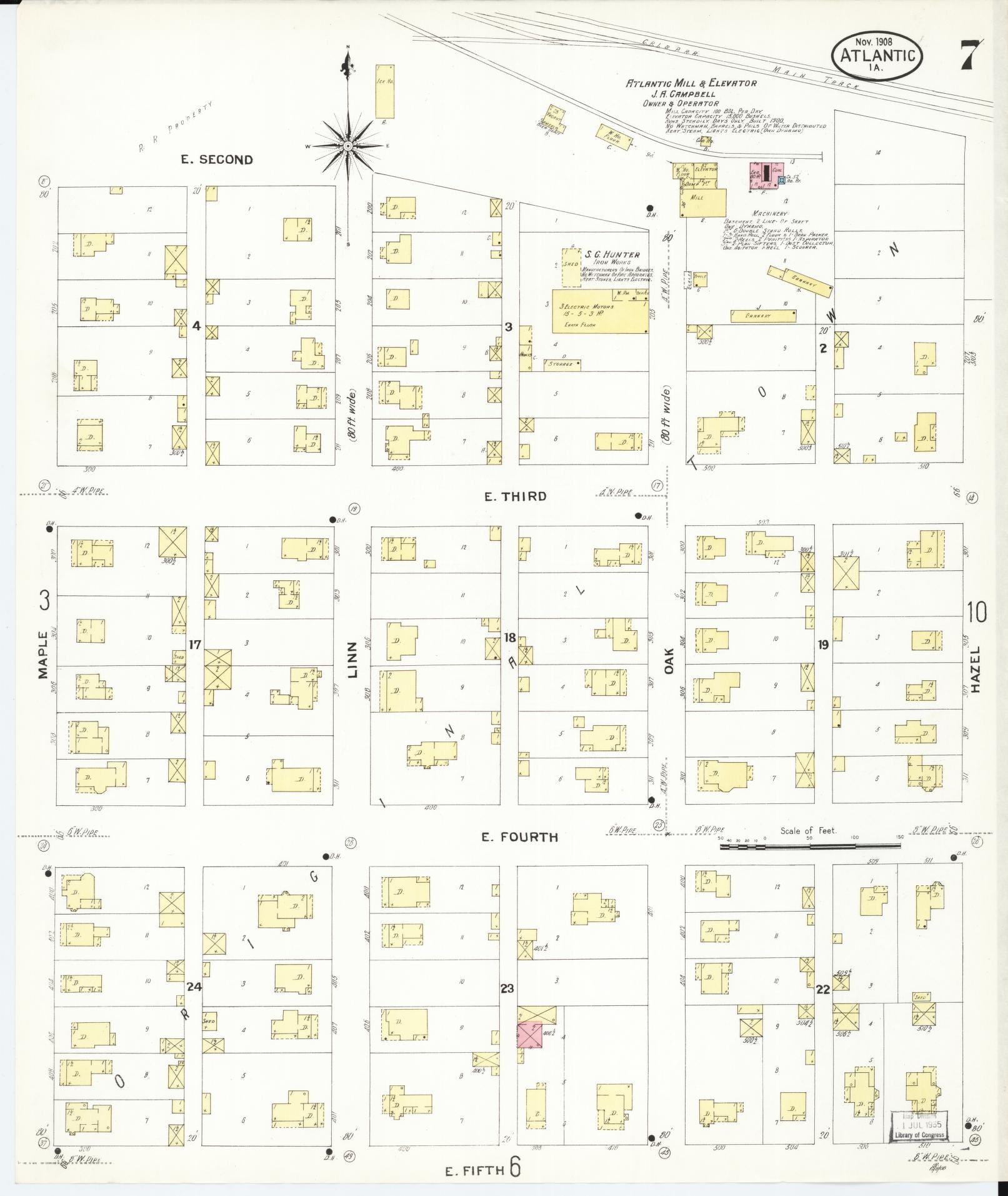 Sanborn Fire Insurance Map from Atlantic, Cass County, Iowa (1908), Sheet #0007 - Historic Sanborn Fire Insurance Map Print, vintage old map wall art