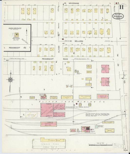 Sanborn Fire Insurance Map from Hibbing, Saint Louis County, Minnesota (1913), Sheet #0011 - Historic Sanborn Fire Insurance Map Print, vintage old map wall art, antique decor, genealogy gift, Minnesota Minnesota map