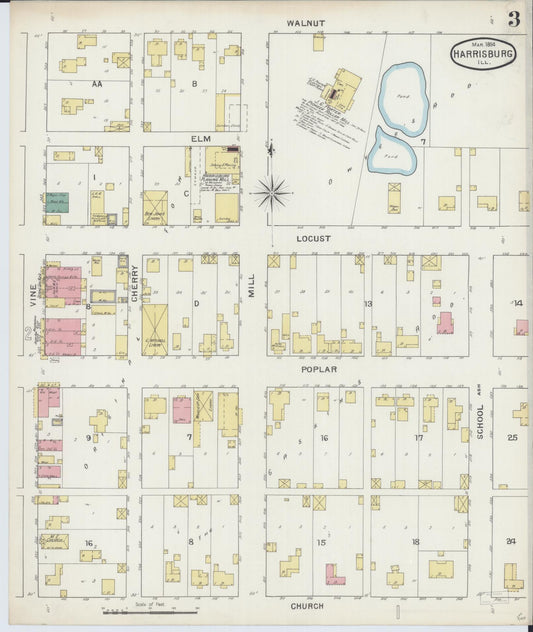 Sanborn Fire Insurance Map from Harrisburg, Saline County, Illinois (1894), Sheet #0003 - Historic Sanborn Fire Insurance Map Print, vintage old map wall art, antique decor, genealogy gift, Illinois Illinois map