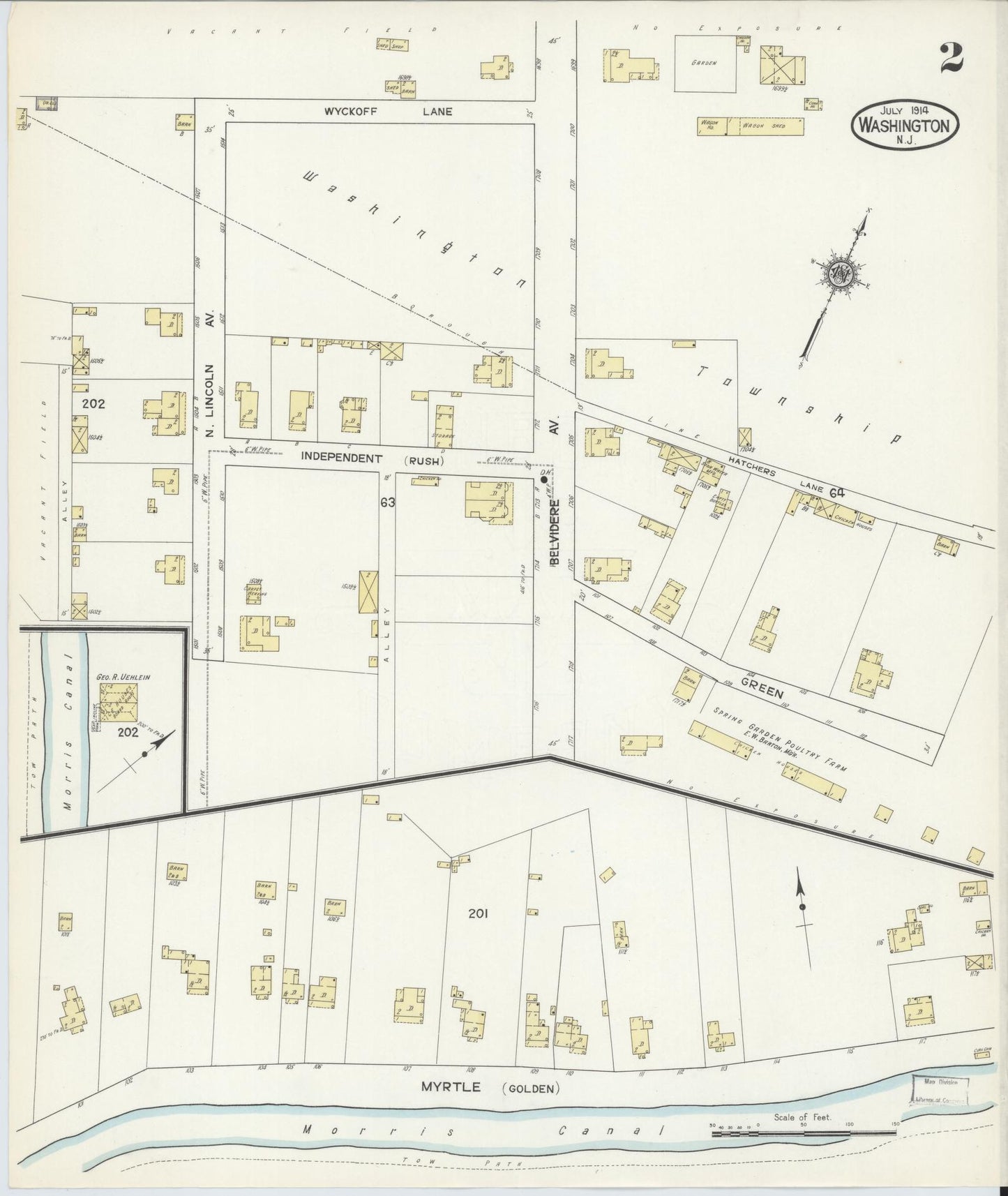 Sanborn Fire Insurance Map from Washington, Warren County, New Jersey (1914), Sheet #0002 - Historic Sanborn Fire Insurance Map Print, vintage old map wall art, antique decor, genealogy gift, Washington Washington map