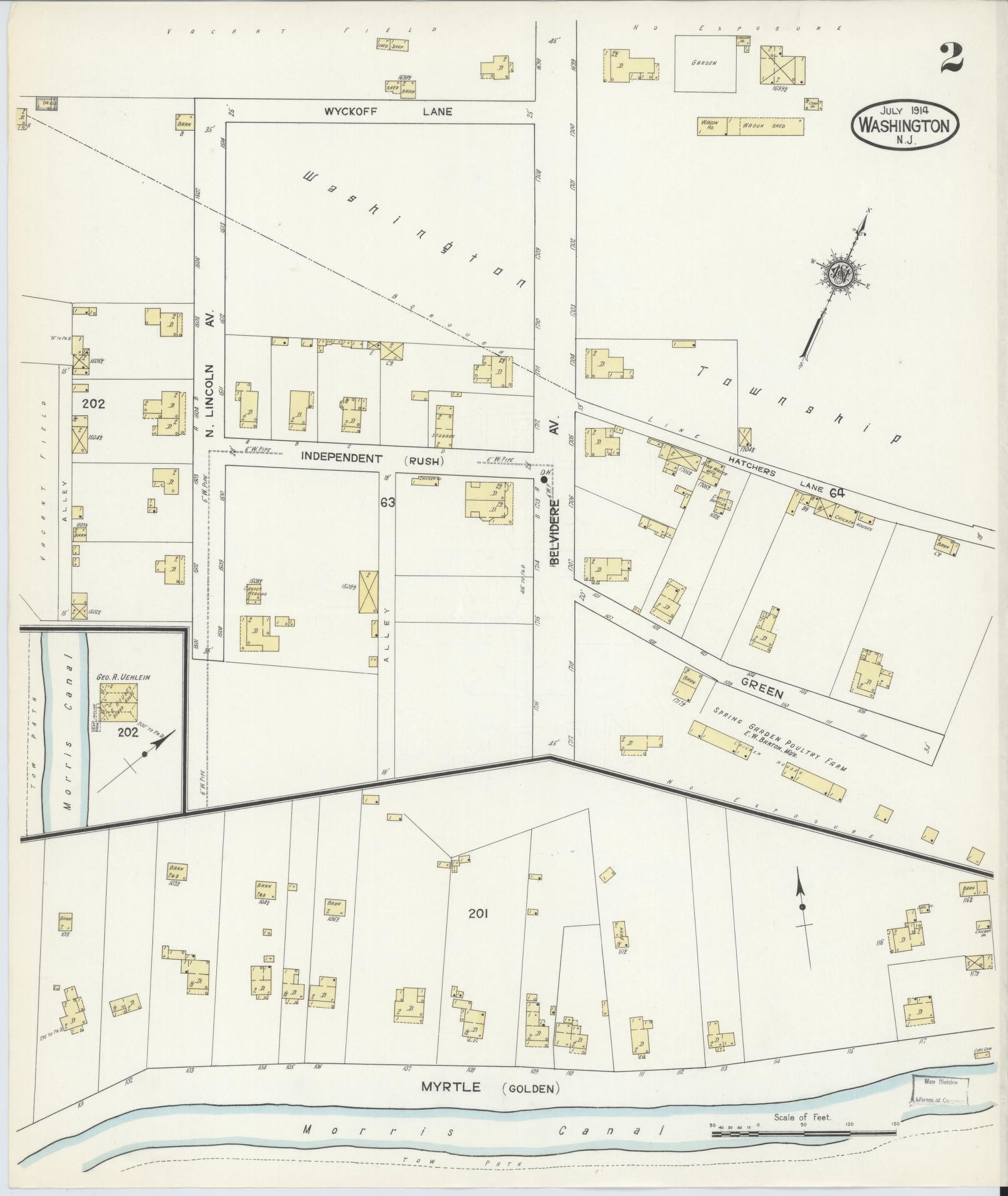 Sanborn Fire Insurance Map from Washington, Warren County, New Jersey (1914), Sheet #0002 - Historic Sanborn Fire Insurance Map Print, vintage old map wall art, antique decor, genealogy gift, Washington Washington map