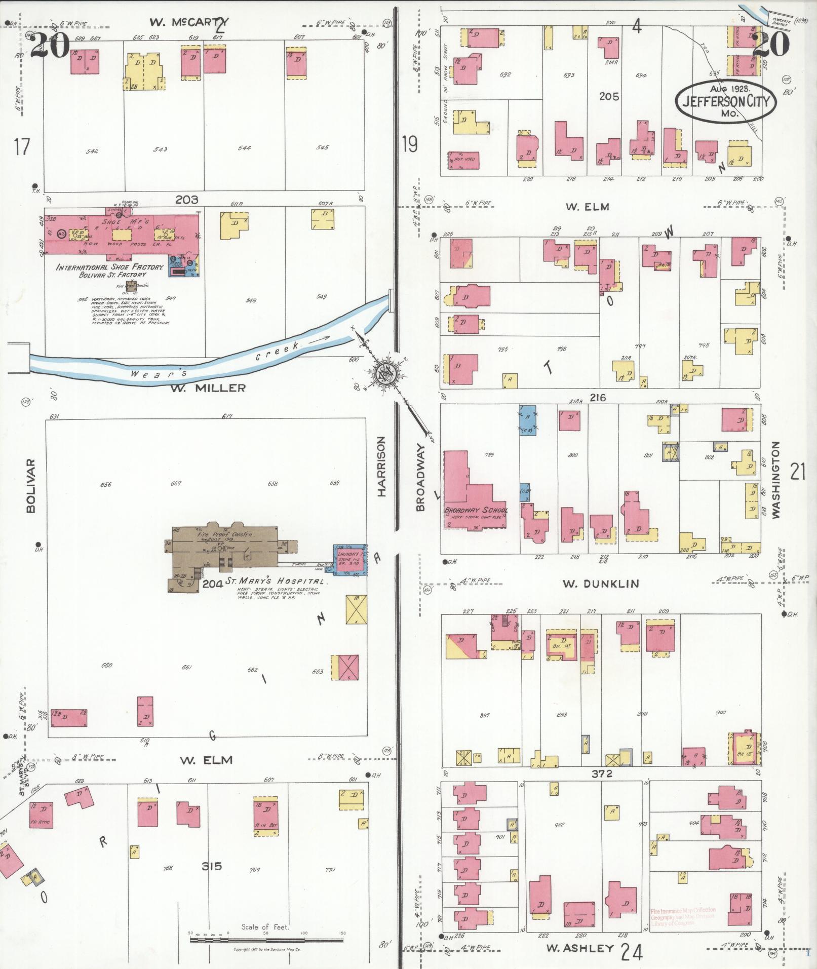 Sanborn Fire Insurance Map from Jefferson City, Cole County, Missouri (1923), Sheet #0020 - Historic Sanborn Fire Insurance Map Print, vintage old map wall art, antique decor, genealogy gift, Missouri Missouri map