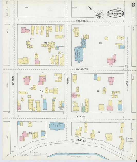Sanborn Fire Insurance Map from Ogdensburg, St. Lawrence County, New York (1892), Sheet #0007 - Historic Sanborn Fire Insurance Map Print, vintage old map wall art, antique decor, genealogy gift, New York New York map