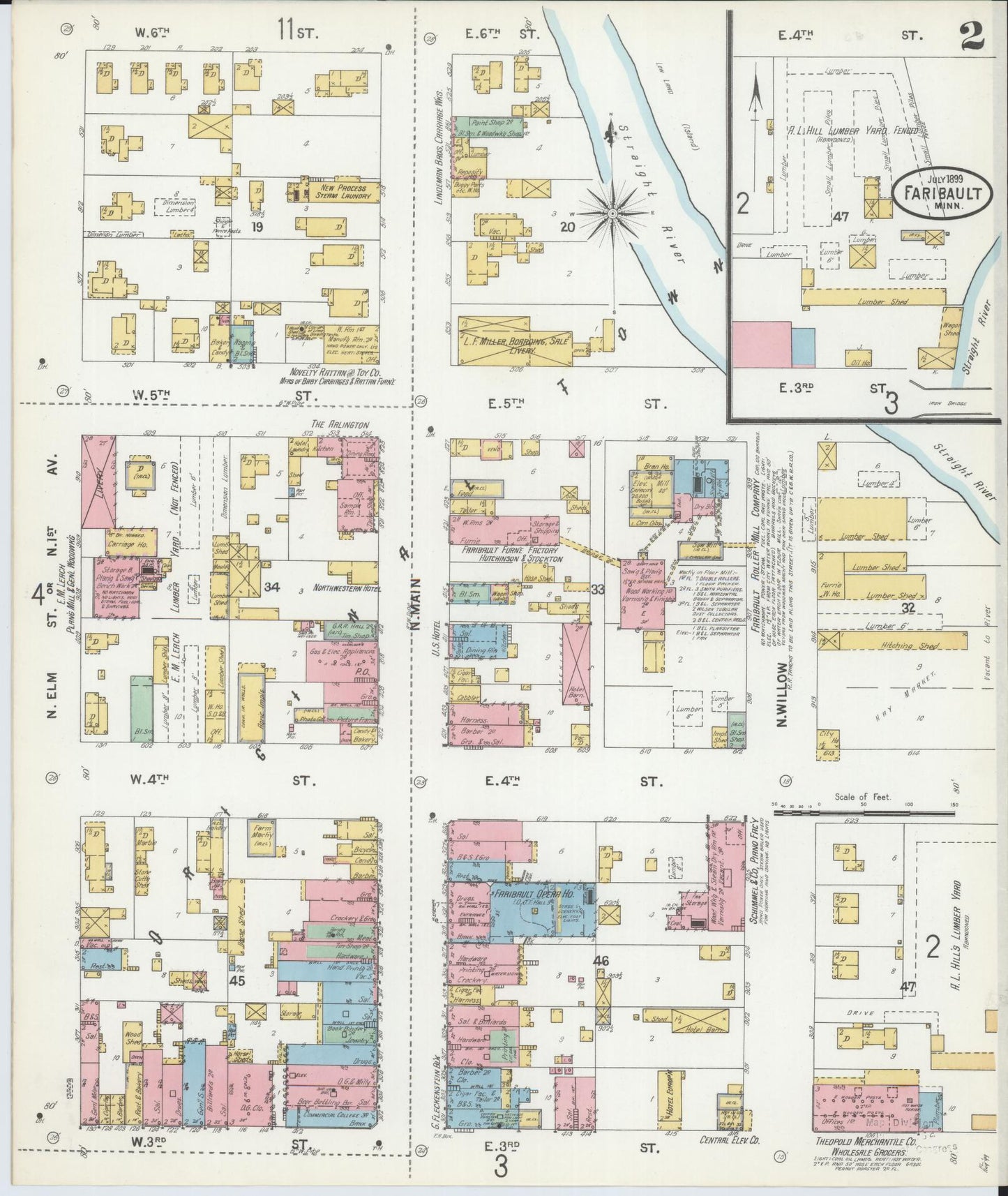 Sanborn Fire Insurance Map from Faribault, Rice County, Minnesota (1899), Sheet #0002 - Complete Map Set gallery image, historic Sanborn map, vintage wall art, Minnesota Minnesota