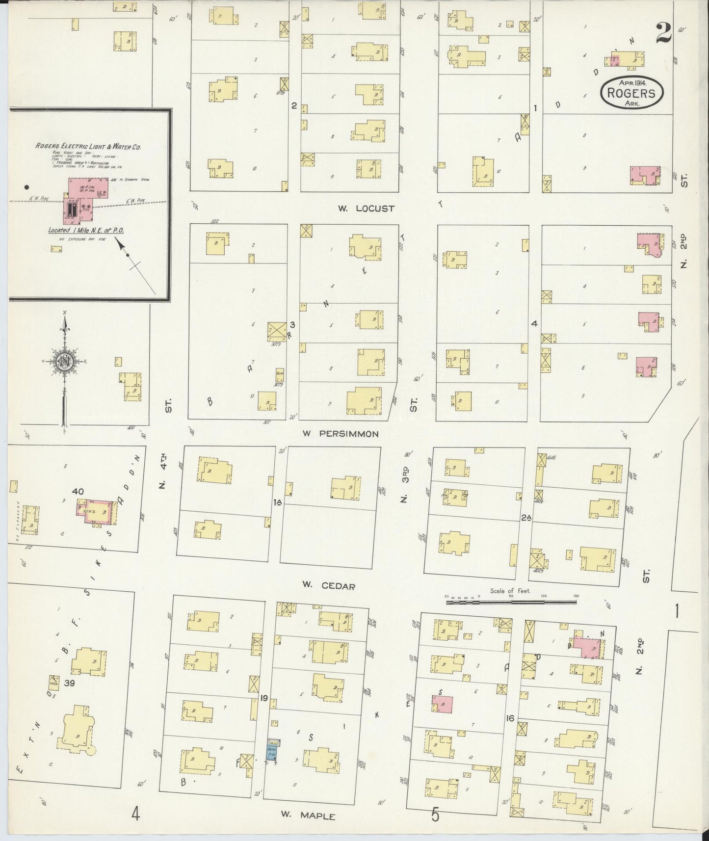 Sanborn Fire Insurance Map from Rogers, Benton County, Arkansas (1914), Sheet #0002 - Complete Map Set gallery image, historic Sanborn map, vintage wall art, Arkansas Arkansas