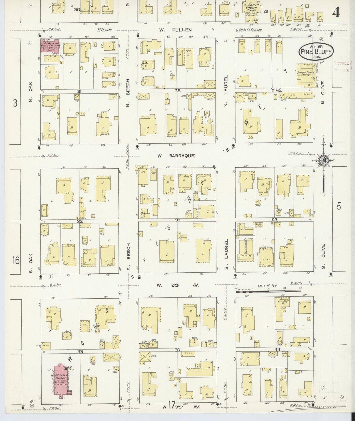 Sanborn Fire Insurance Map from Pine Bluff, Jefferson County, Arkansas (1913), Sheet #0004 - Complete Map Set gallery image, historic Sanborn map, vintage wall art, Arkansas Arkansas