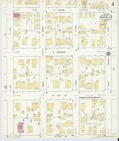 Sanborn Fire Insurance Map from Pine Bluff, Jefferson County, Arkansas (1913), Sheet #0004 - Complete Map Set gallery image, historic Sanborn map, vintage wall art, Arkansas Arkansas