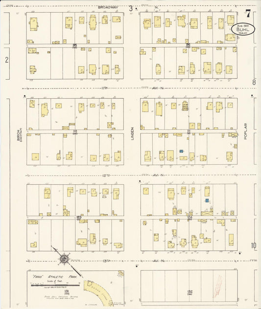 Sanborn Fire Insurance Map from Buhl, Twin Falls County, Idaho (1922), Sheet #0007 - Historic Sanborn Fire Insurance Map Print, vintage old map wall art, antique decor, genealogy gift, Falls Idaho map