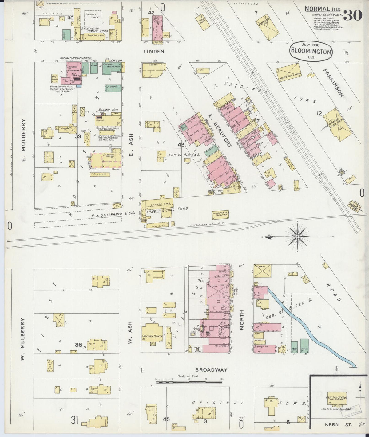Sanborn Fire Insurance Map from Bloomington, McLean County, Illinois (1896), Sheet #0030 - Historic Sanborn Fire Insurance Map Print, vintage old map wall art, antique decor, genealogy gift, Illinois Illinois map