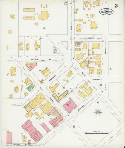 Sanborn Fire Insurance Map from Beaumont, Jefferson County, Texas (1904), Sheet #0003 - Complete Map Set gallery image, historic Sanborn map, vintage wall art, Texas Texas