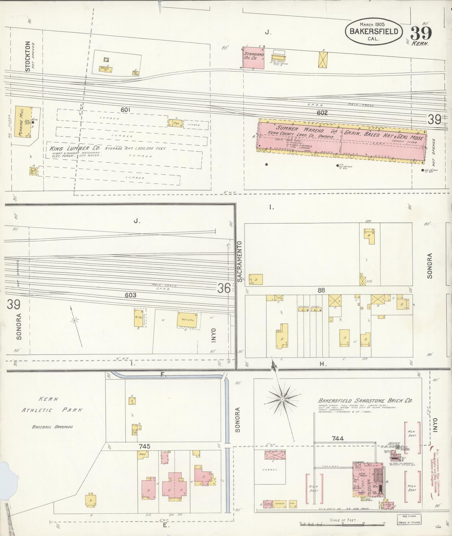 Sanborn Fire Insurance Map from Bakersfield, Kern County, California (1905), Sheet #0039 - Historic Sanborn Fire Insurance Map Print, vintage old map wall art, antique decor, genealogy gift, California California map