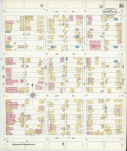 Sanborn Fire Insurance Map from Beaver Falls, Beaver County, Pennsylvania (1907), Sheet #0016 - Complete Map Set gallery image, historic Sanborn map, vintage wall art, Pennsylvania Pennsylvania