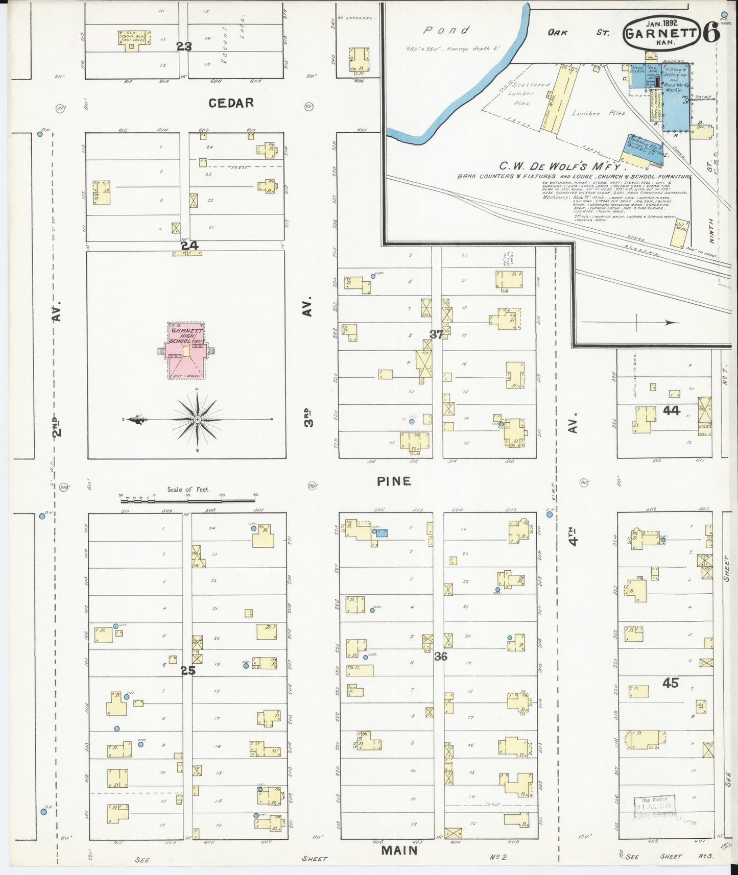 Sanborn Fire Insurance Map from Garnett, Anderson County, Kansas (1892), Sheet #0006 - Complete Map Set gallery image, historic Sanborn map, vintage wall art, Kansas Kansas
