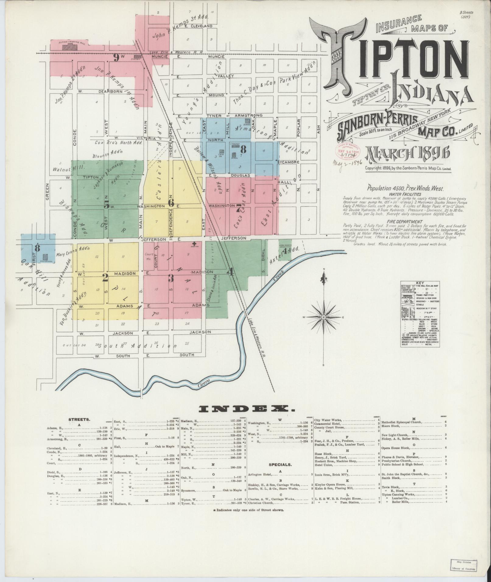Sanborn Fire Insurance Map from Tipton, Tipton County, Indiana (1896), Sheet #0001 - Complete Map Set gallery image, historic Sanborn map, vintage wall art, Indiana Indiana