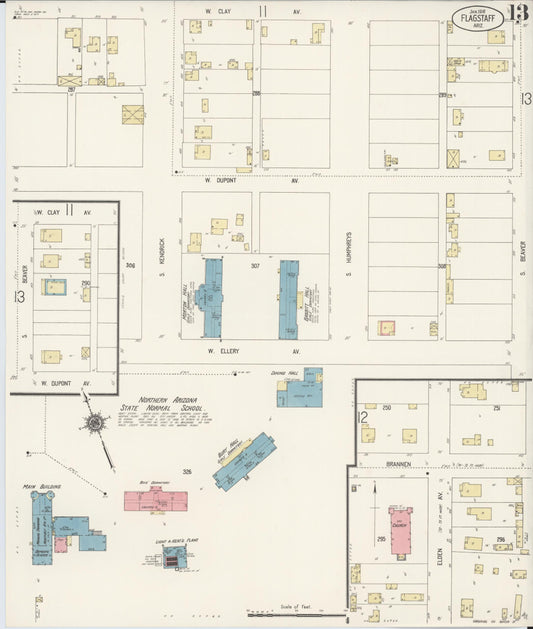 Sanborn Fire Insurance Map from Flagstaff, Coconino County, Arizona (1916), Sheet #0013 - Historic Sanborn Fire Insurance Map Print, vintage old map wall art, antique decor, genealogy gift, Arizona Arizona map