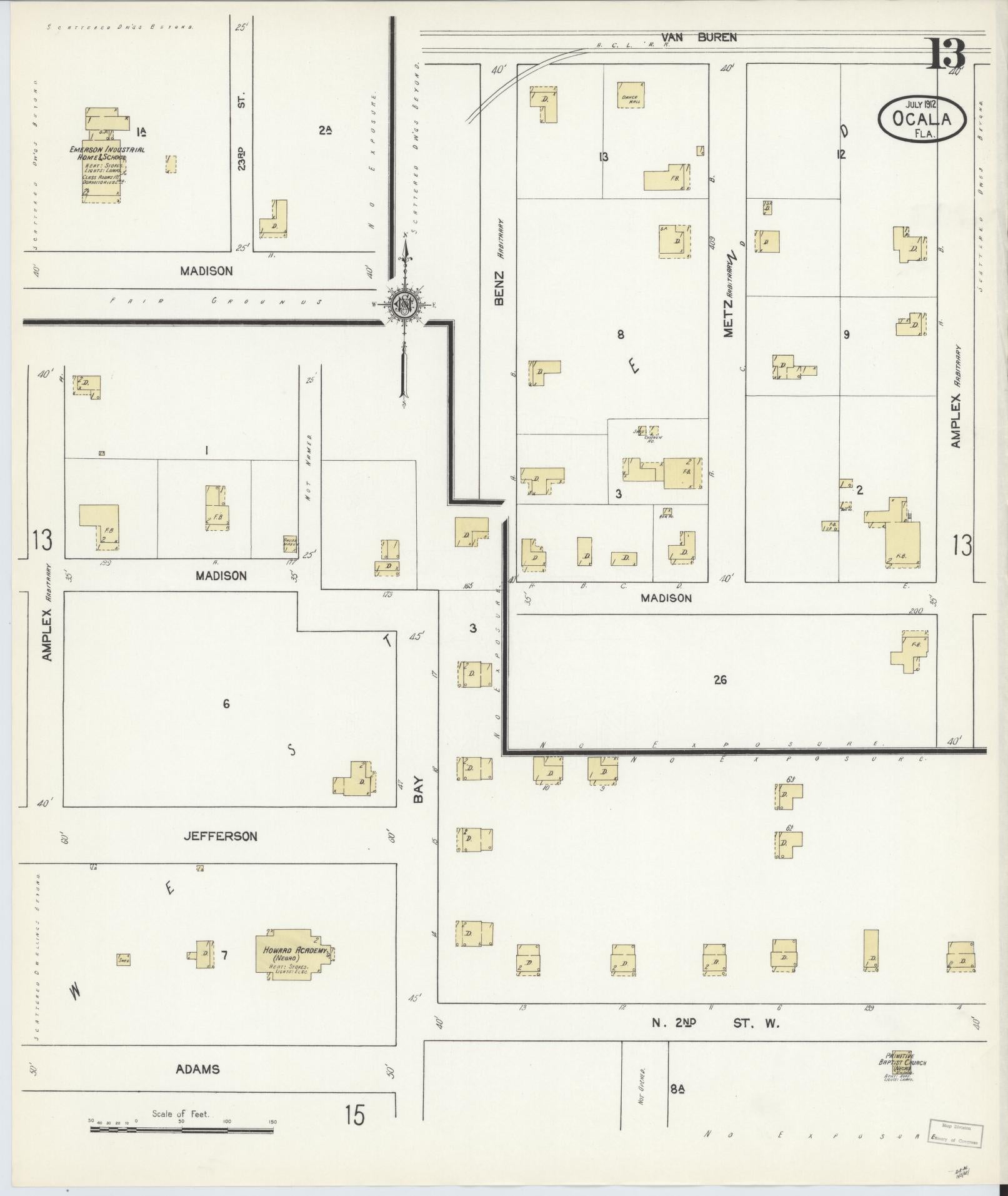 Sanborn Fire Insurance Map from Ocala, Marion County, Florida (1912), Sheet #0013 - Complete Map Set gallery image, historic Sanborn map, vintage wall art, Florida Florida