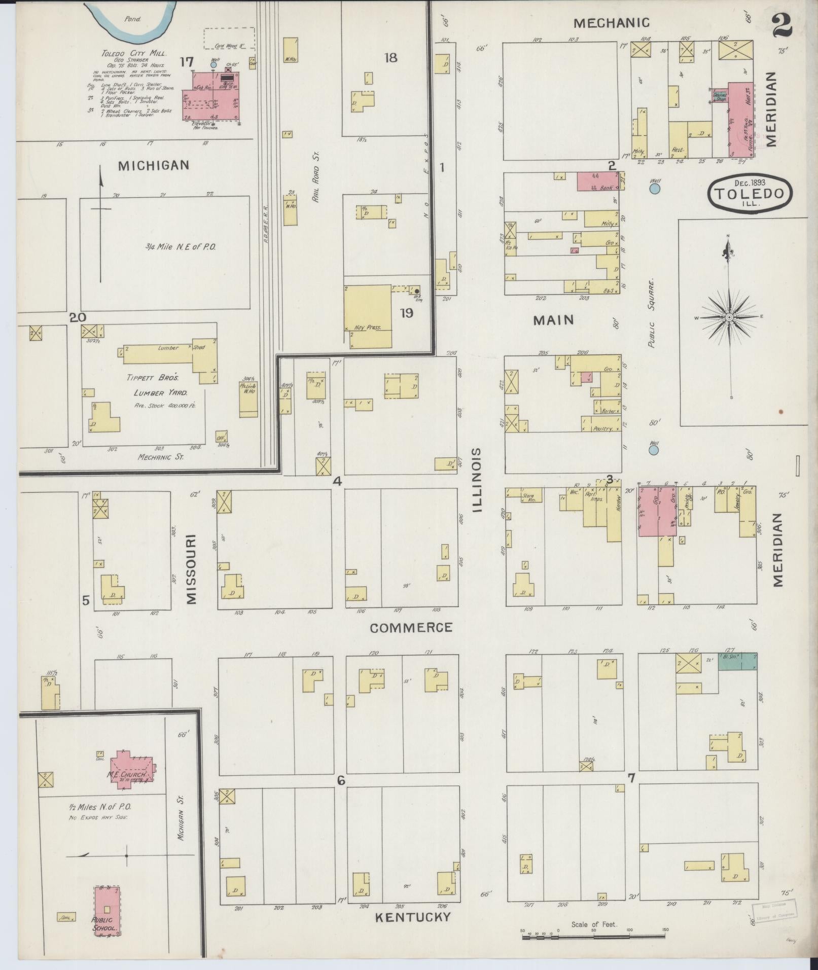 Sanborn Fire Insurance Map from Toledo, Cumberland County, Illinois (1893), Sheet #0002 - Complete Map Set gallery image, historic Sanborn map, vintage wall art, Illinois Illinois