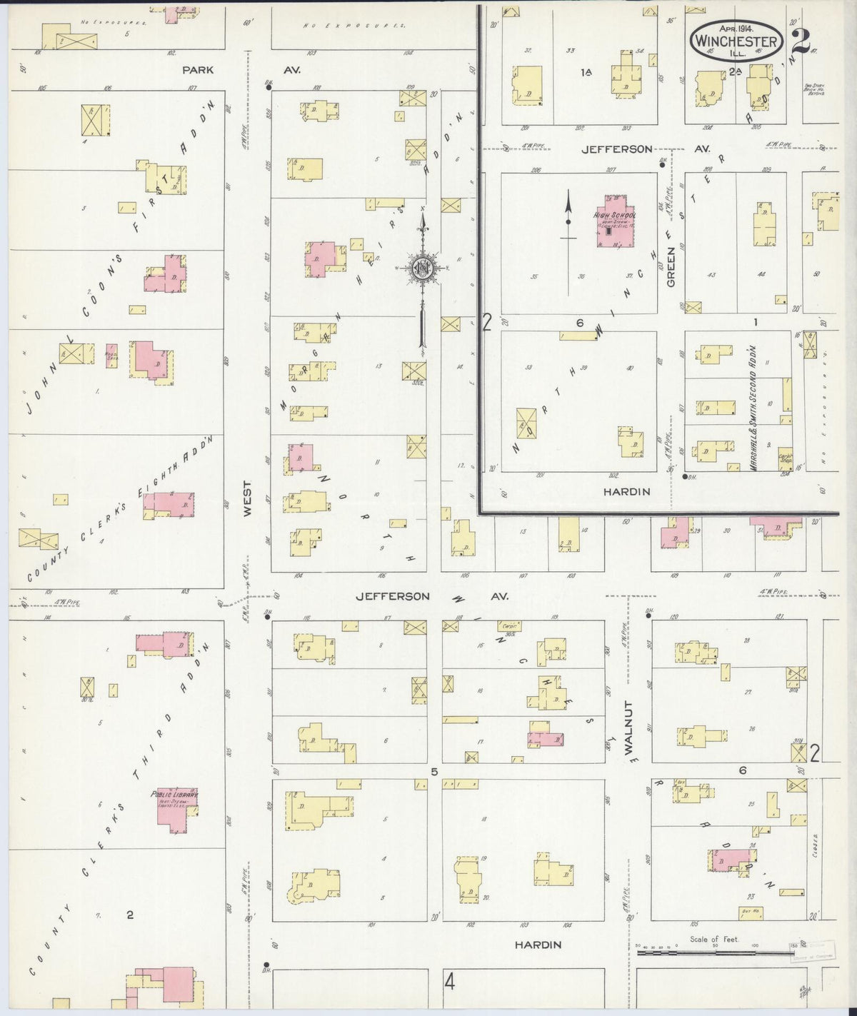 Sanborn Fire Insurance Map from Winchester, Scott County, Illinois (1914), Sheet #0002 - Historic Sanborn Fire Insurance Map Print, vintage old map wall art, antique decor, genealogy gift, Illinois Illinois map