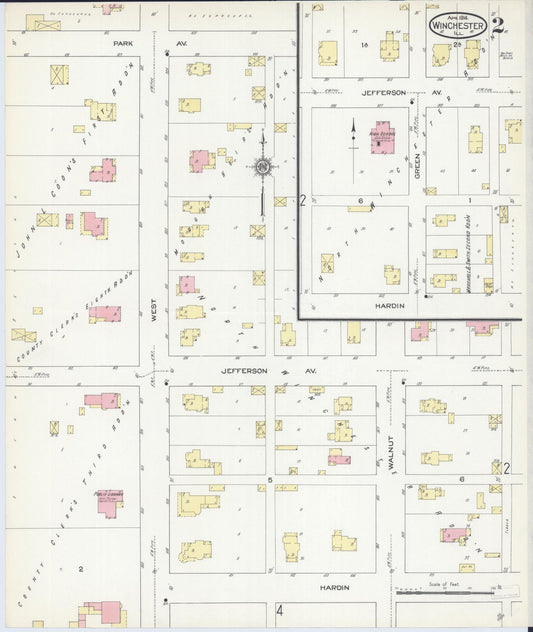 Sanborn Fire Insurance Map from Winchester, Scott County, Illinois (1914), Sheet #0002 - Historic Sanborn Fire Insurance Map Print, vintage old map wall art, antique decor, genealogy gift, Illinois Illinois map