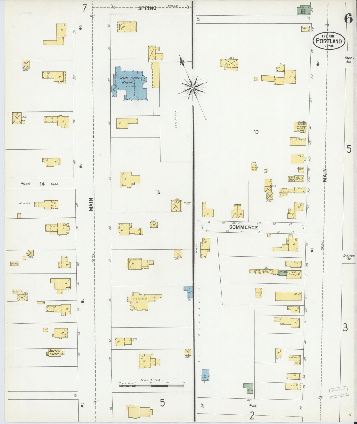Sanborn Fire Insurance Map from Portland, Middlesex County, Connecticut (1901), Sheet #0006 - Historic Sanborn Fire Insurance Map Print, vintage old map wall art, antique decor, genealogy gift, Connecticut Connecticut map