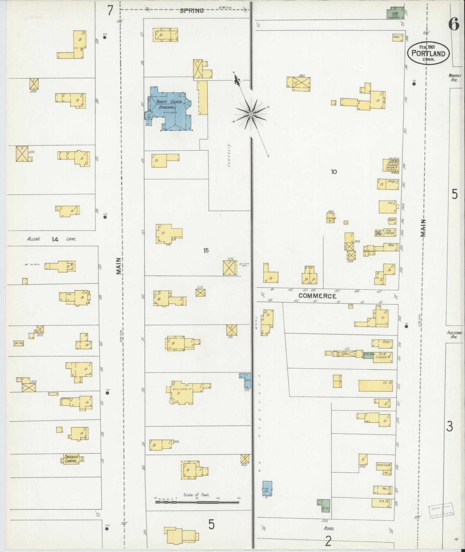 Sanborn Fire Insurance Map from Portland, Middlesex County, Connecticut (1901), Sheet #0006 - Historic Sanborn Fire Insurance Map Print, vintage old map wall art, antique decor, genealogy gift, Connecticut Connecticut map