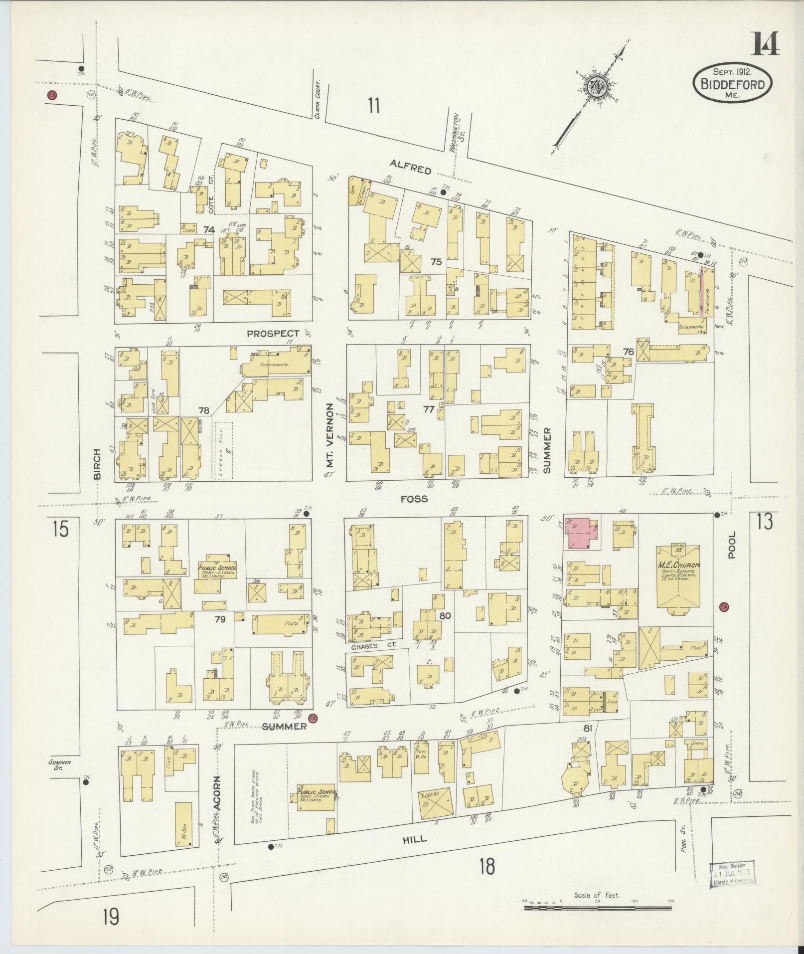 Sanborn Fire Insurance Map from Biddeford, York County, Maine (1912), Sheet #0014 - Complete Map Set gallery image, historic Sanborn map, vintage wall art, Maine Maine