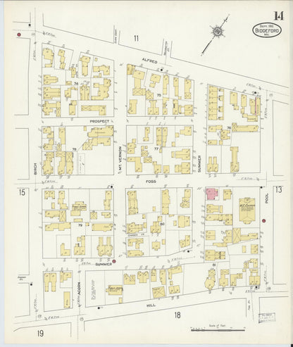 Sanborn Fire Insurance Map from Biddeford, York County, Maine (1912), Sheet #0014 - Complete Map Set gallery image, historic Sanborn map, vintage wall art, Maine Maine