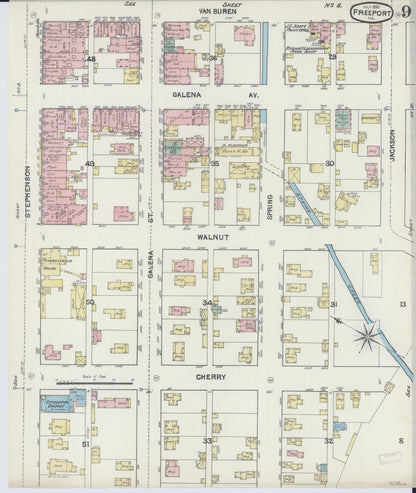 Sanborn Fire Insurance Map from Freeport, Stephenson County, Illinois (1890), Sheet #0009 - Complete Map Set gallery image, historic Sanborn map, vintage wall art, Illinois Illinois