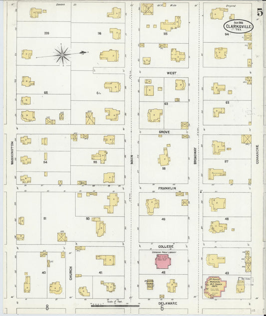 Sanborn Fire Insurance Map from Clarksville, Red River County, Texas (1906), Sheet #0005 - Historic Sanborn Fire Insurance Map Print, vintage old map wall art, antique decor, genealogy gift, Texas Texas map
