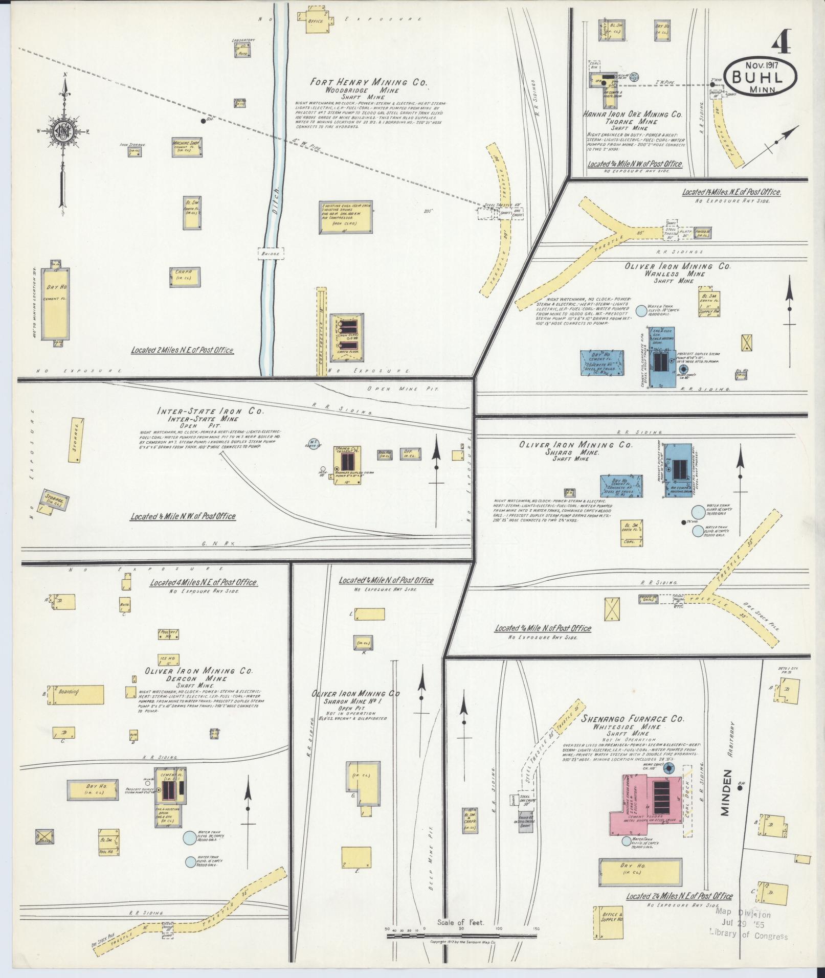 Sanborn Fire Insurance Map from Buhl, Saint Louis County, Minnesota (1917), Sheet #0004 - Complete Map Set gallery image, historic Sanborn map, vintage wall art, Minnesota Minnesota