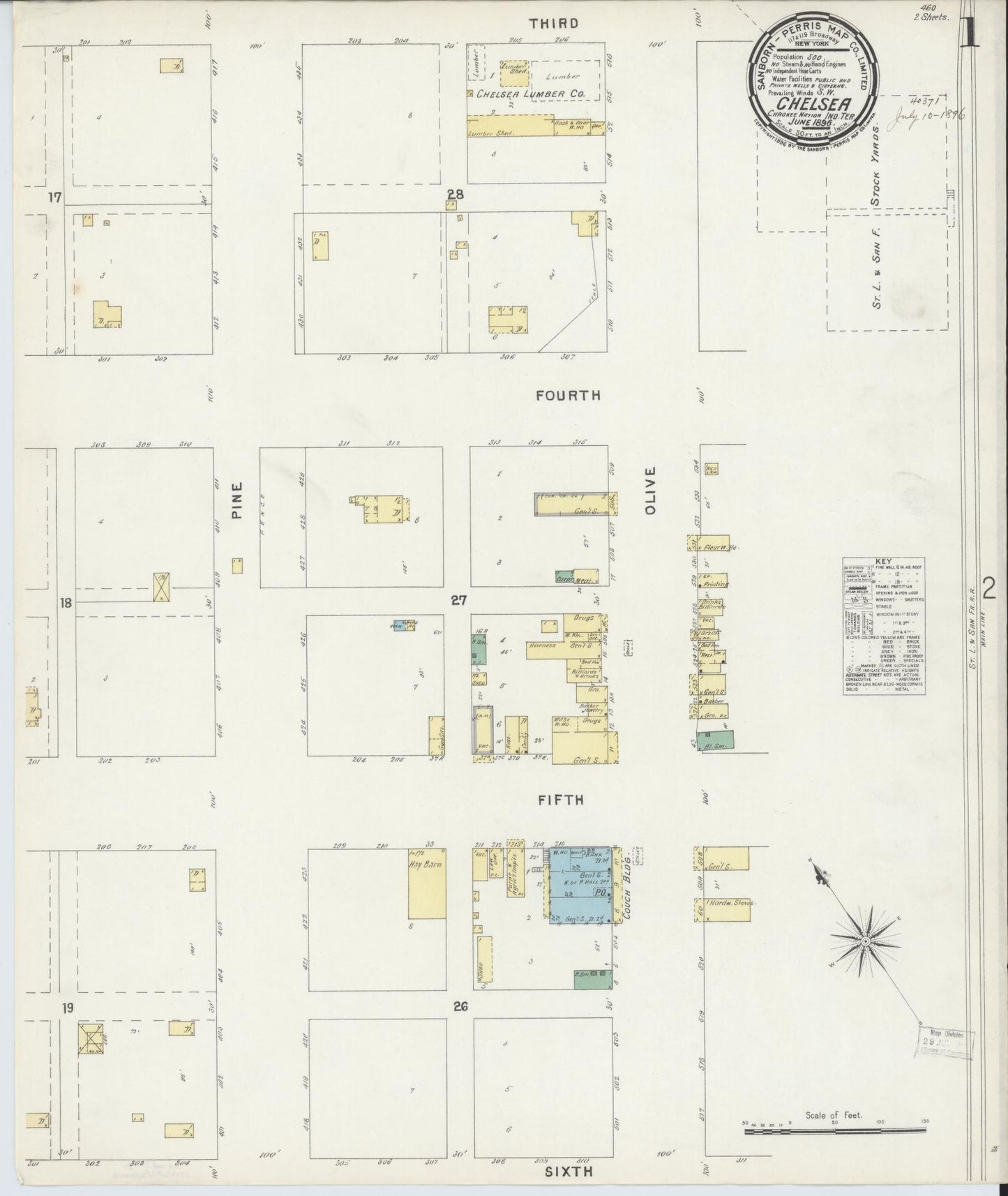 Sanborn Fire Insurance Map from Chelsea, Rogers County, Oklahoma (1896), Sheet #0001 - Complete Map Set gallery image, historic Sanborn map, vintage wall art, Oklahoma Oklahoma
