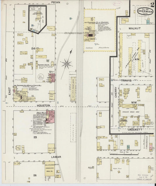 Sanborn Fire Insurance Map from Sherman, Grayson County, Texas (1888), Sheet #0002 - Historic Sanborn Fire Insurance Map Print, vintage old map wall art, antique decor, genealogy gift, Texas Texas map