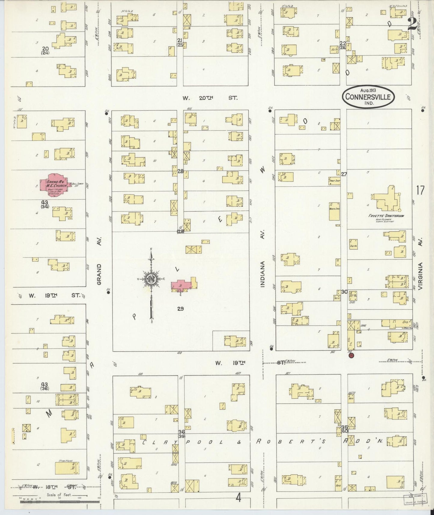 Sanborn Fire Insurance Map from Connersville, Fayette County, Indiana (1913), Sheet #0002 - Complete Map Set gallery image, historic Sanborn map, vintage wall art, Indiana Indiana