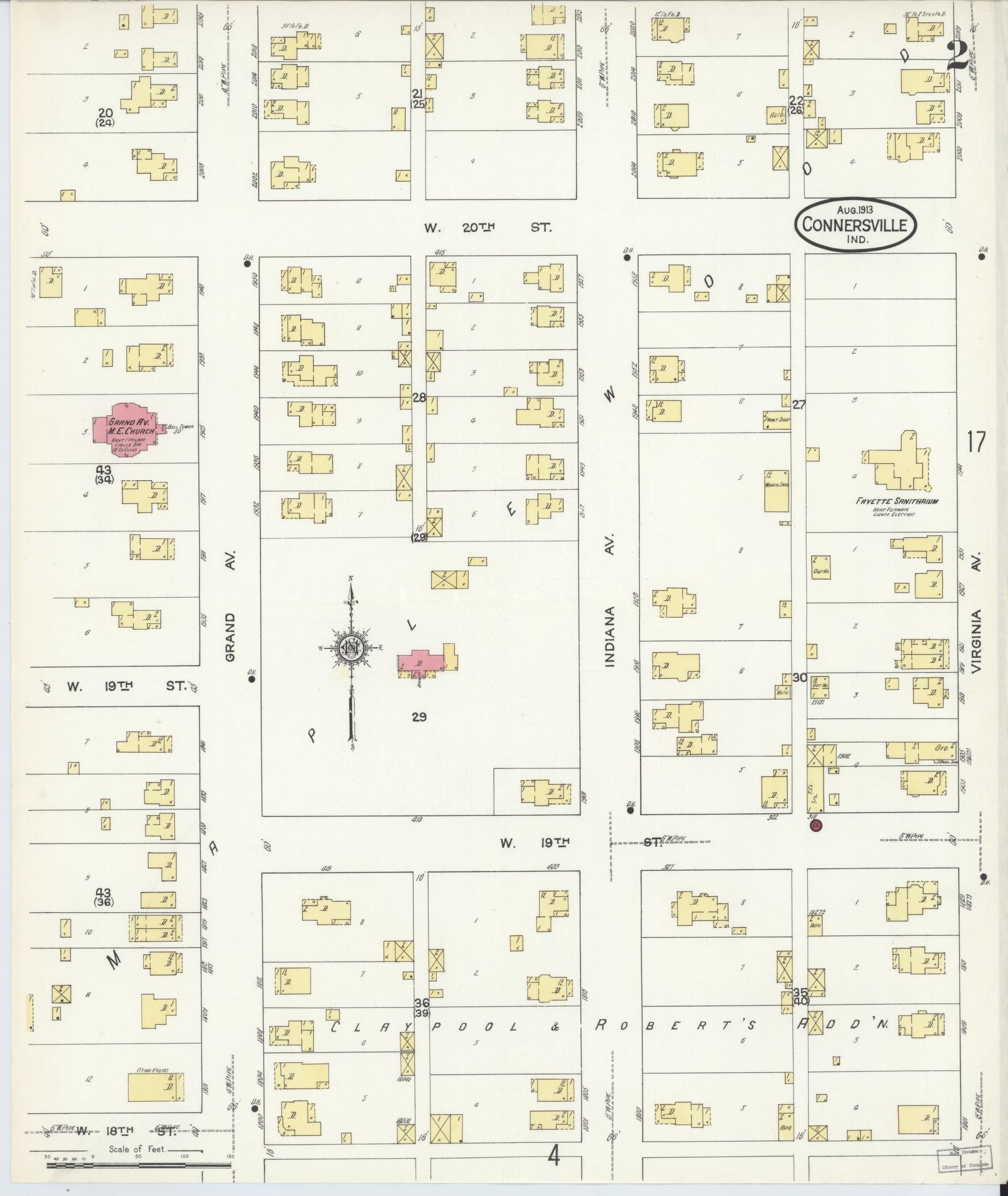 Sanborn Fire Insurance Map from Connersville, Fayette County, Indiana (1913), Sheet #0002 - Complete Map Set gallery image, historic Sanborn map, vintage wall art, Indiana Indiana
