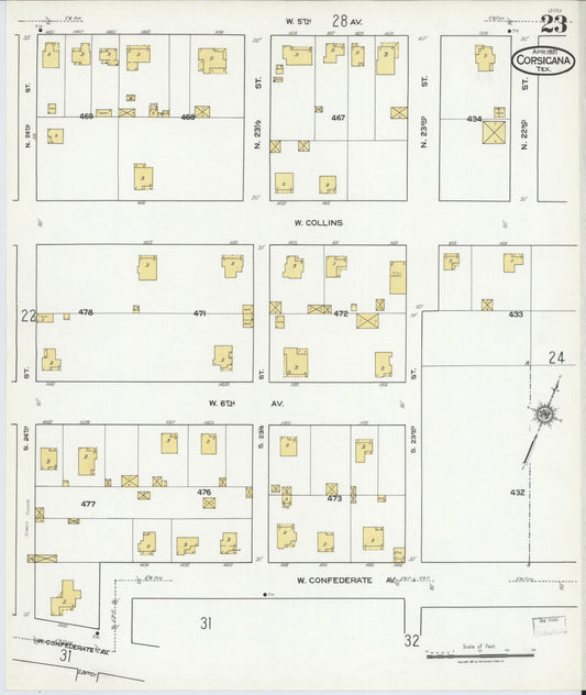 Sanborn Fire Insurance Map from Corsicana, Navarro County, Texas (1921), Sheet #0023 - Historic Sanborn Fire Insurance Map Print, vintage old map wall art, antique decor, genealogy gift, Texas Texas map