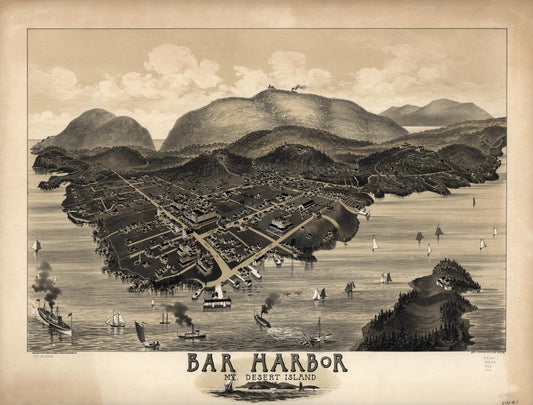 Bar Harbor, Mt. Desert Island, Maine. (1886) – Historic Bird’s-Eye View Panorama Print