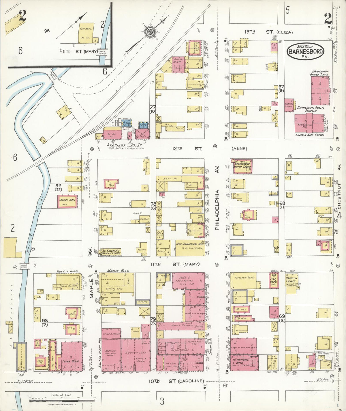 Sanborn Fire Insurance Map from Barnesboro, Cambria County, Pennsylvania (1923), Sheet #0002 - Complete Map Set gallery image, historic Sanborn map, vintage wall art, Pennsylvania Pennsylvania