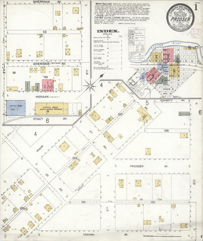 Sanborn Fire Insurance Map from Prosser, Benton County, Washington (1905), Sheet #0001 - Complete Map Set gallery image, historic Sanborn map, vintage wall art, Washington Washington
