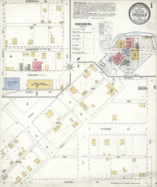 Sanborn Fire Insurance Map from Prosser, Benton County, Washington (1905), Sheet #0001 - Complete Map Set gallery image, historic Sanborn map, vintage wall art, Washington Washington