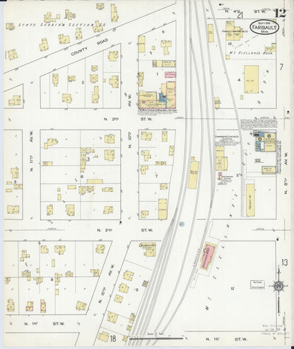 Sanborn Fire Insurance Map from Faribault, Rice County, Minnesota (1914), Sheet #0012 - Historic Sanborn Fire Insurance Map Print, vintage old map wall art, antique decor, genealogy gift, Minnesota Minnesota map