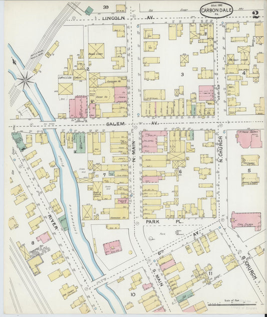 Sanborn Fire Insurance Map from Carbondale, Lackawanna County, Pennsylvania (1892), Sheet #0002 - Historic Sanborn Fire Insurance Map Print, vintage old map wall art, antique decor, genealogy gift, Pennsylvania Pennsylvania map