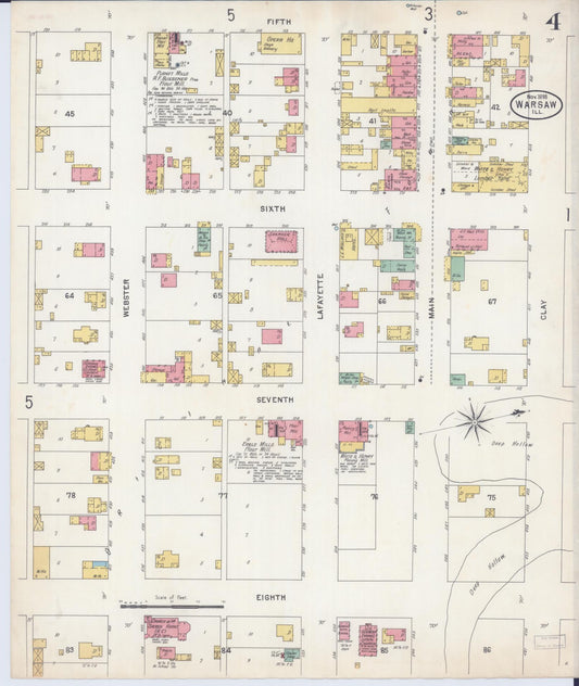 Sanborn Fire Insurance Map from Warsaw, Hancock County, Illinois (1898), Sheet #0004 - Historic Sanborn Fire Insurance Map Print, vintage old map wall art, antique decor, genealogy gift, Illinois Illinois map