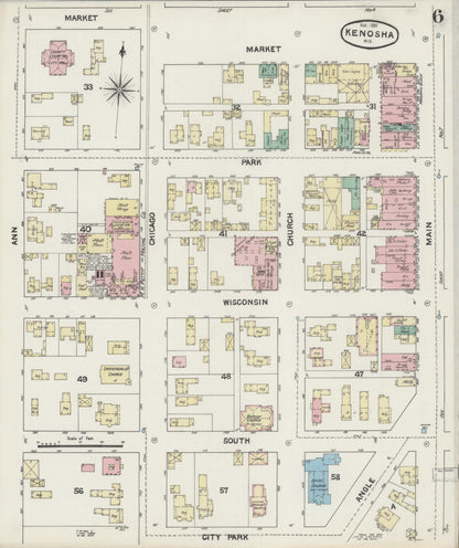 Sanborn Fire Insurance Map from Kenosha, Kenosha County, Wisconsin (1890), Sheet #0006 - Complete Map Set gallery image, historic Sanborn map, vintage wall art, Wisconsin Wisconsin
